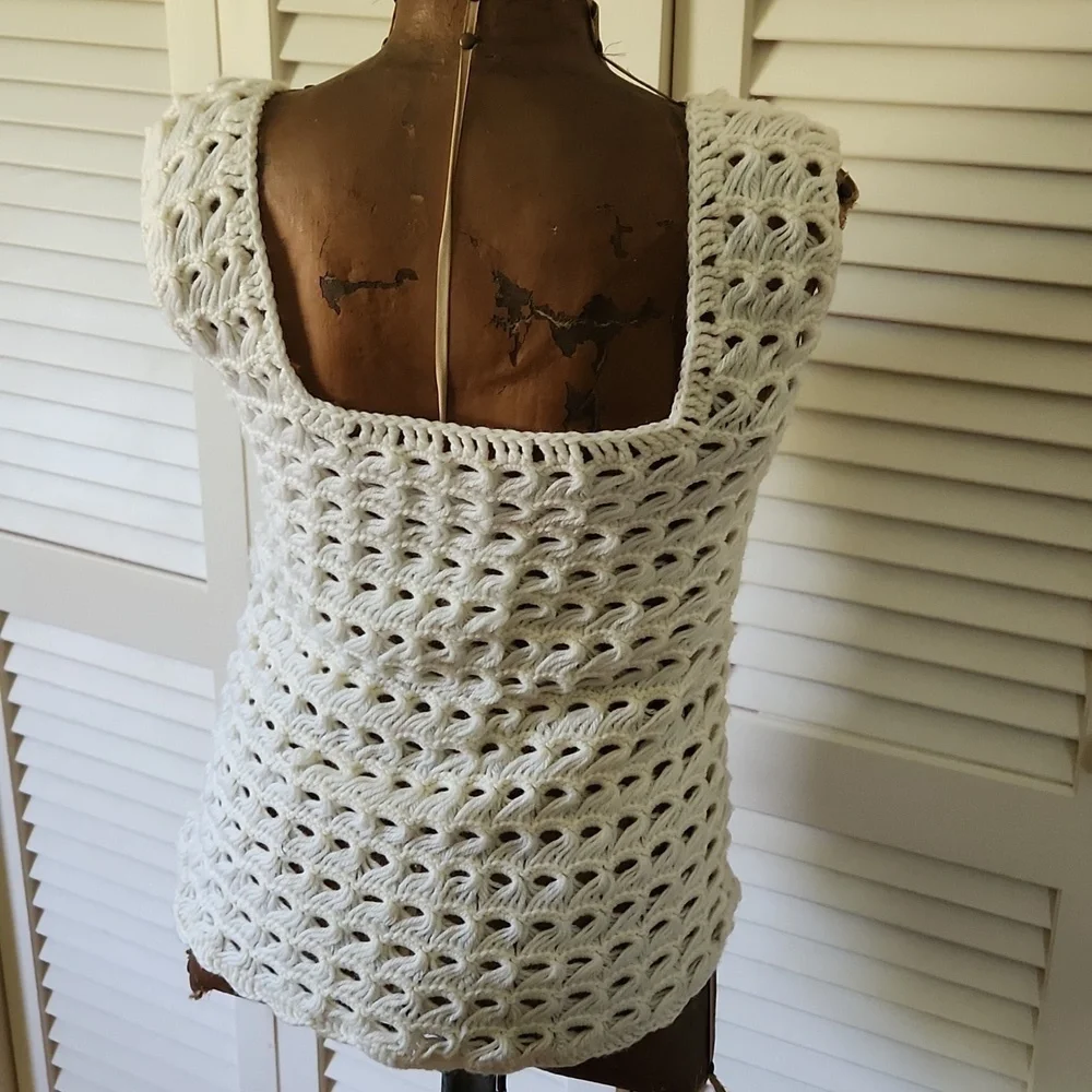 Handmade Crochet Knit Tank Cream Colored Yarn - Picture 6 of 7